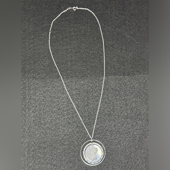 Vintage Cameo on Crystal Pendant Silver-Tone Chain Signed Hallmark - Picture 2 of 6